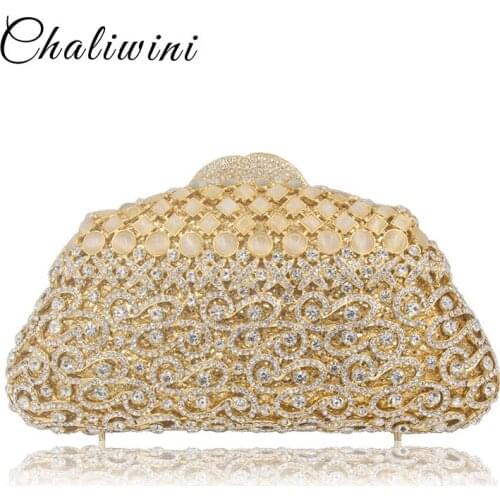 Lady golden wallet wedding clutch Metallic Hollow Out diamond stone mother of pearl evening bag clear toiletry box bag handbags