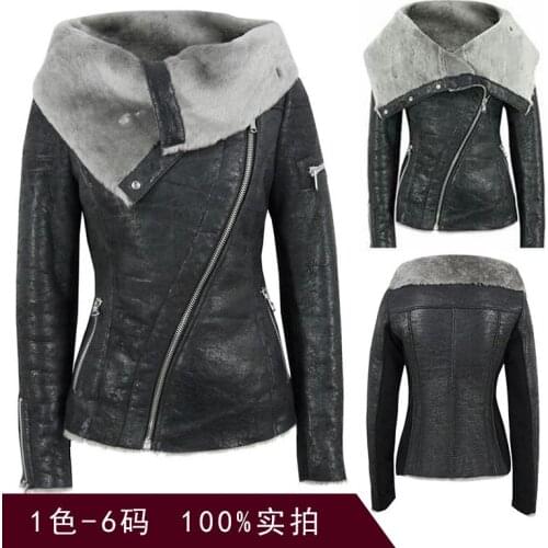 2020 European and American Leather Womens new coat Plush flannel asymmetric zipper short Pu womens Motorcycle Jacket