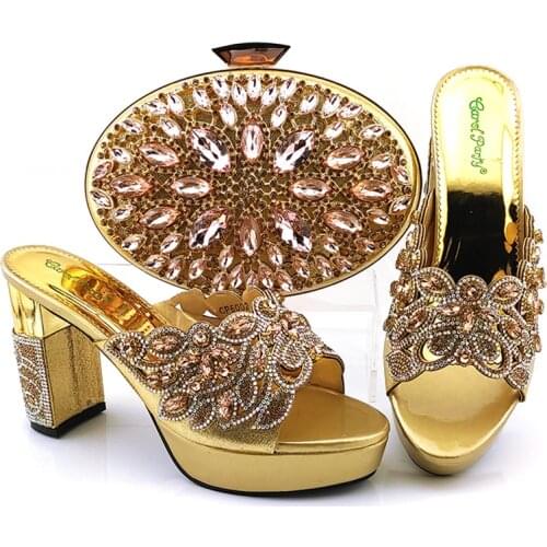 Gold italian shoes with matching bags 10.5CM african shoes and bags matching set for party italian shoes and bags set CP6002