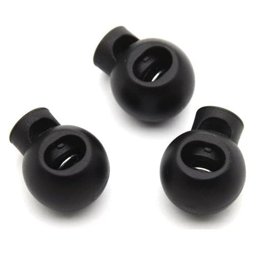 150pcs/lot HLD/K-003 black plastic round ball cord lock toggles plastic spring stoppers for 7mm bungee shock cord free shipping