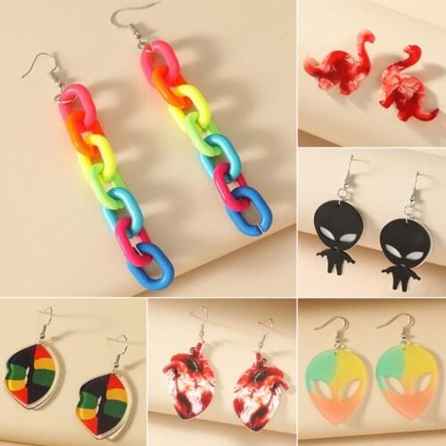 2020 Ins Hot Geometric dinosaur Alien UFO Acrylic Earrings For Women girls best gift Cute Lips Drop Earrings Blade Earrings lady