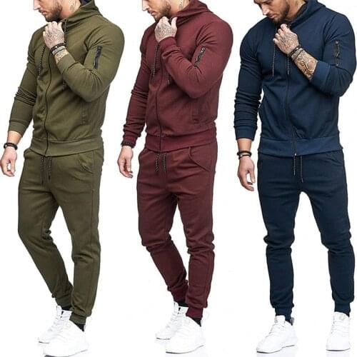 2021 European And American Casual Sportswear Solid Color Hooded Pullover Mens Suit