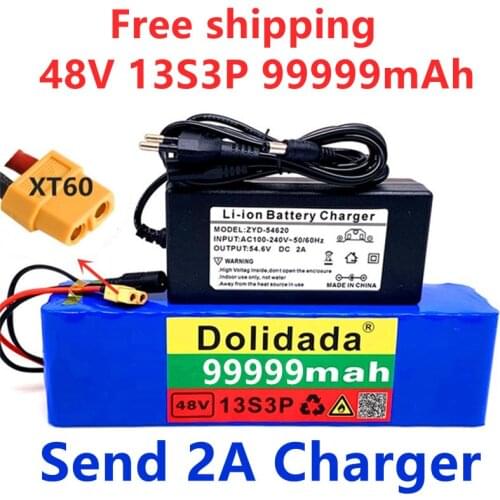 48V99999mAh 1000w 13S3P XT60 48V Lithium ion Battery Pack 99999mah For 54.6v E-bike Electric bicycle Scooter with BMS+charger