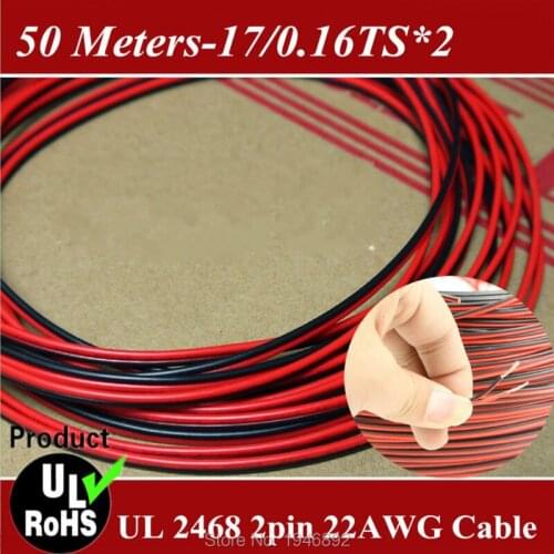 50 Meters/lot-Tinned copper 22 AWG, 2 pin cable,Stranded wire PVC insulated wire, Extension LED Strip cable Electric Extend Wire