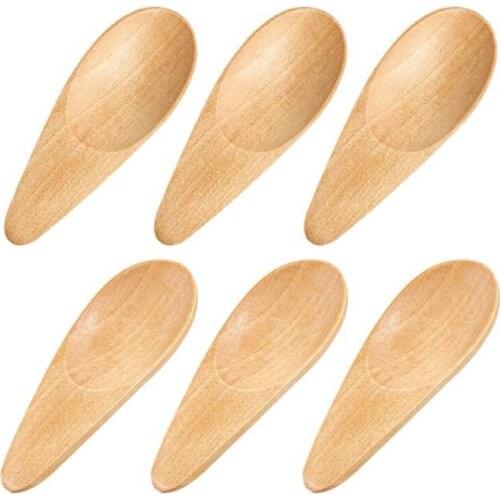 6 Pcs Wooden Scoop Wood Condiment Spoon Mini Wood Salt Spoon for Tea Leaves,Coffee Bean,Candy,Milk Powder,Ice Cream,Etc