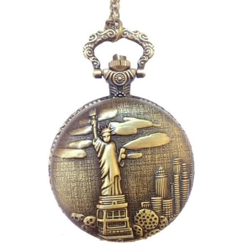 8072 Bronze Carved "Statue of Liberty " Fashion Exquisite Classical Pocket Watch with Arabic Numerals