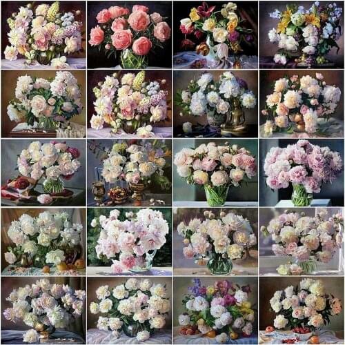 AZQSD Diamond Mosaic Peony Flowers 5D Diy Full Square Diamond Embroidery Diamond Painting Cross Stitch Gift Home Decoration