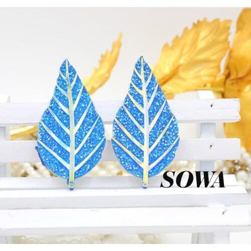 Free Shipping New 20PCS Size 52*26mm Blue AB Color Leaves Resin Flatback Scrapbooking for DIY phone/wedding/craft