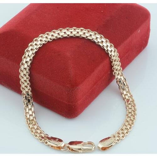 FJ 6mm 20cm 50cm Women Mens 585 Gold Jewelry Color Link Weaving Chains Cuff Bracelets (NO RED BOX)