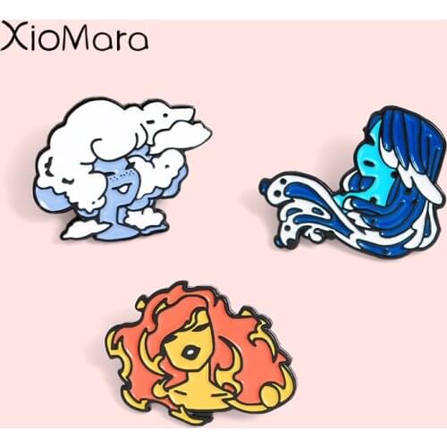 Air Cloud Fire Water Girls Enamel Pin Natural Elements Fun Art Nature Jewelry Brooches Lapel Pin For Friends Girl Women Pins