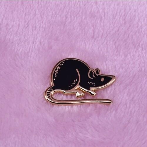 Black mouse enamel pin hooded rat brooch cute pet badge