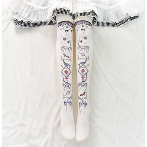 Lolita stockings Japanese sweet bottoming socks pantyhose retro printing socks student gothic lolita knee socks loli cosplay
