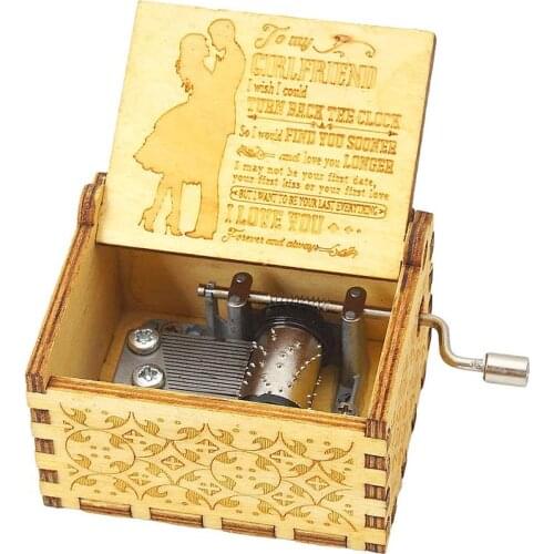 Wood Music Box for Girlfriend,Hand Cranked Laser Engraved Musical Boxes Case Gifts for Birthday/Valentines Days/Thanksgiving