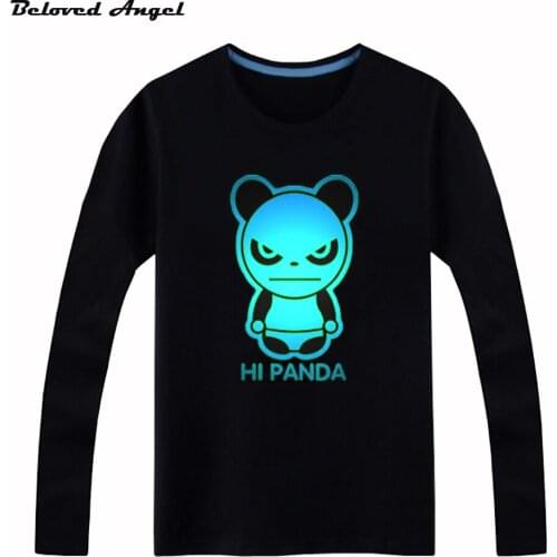 100% Cotton Long Sleeves Boys Girls T-shirt Children Tops Kids Hip Hop Neon Print Party Club Night Light Punk Top Tees For Teens