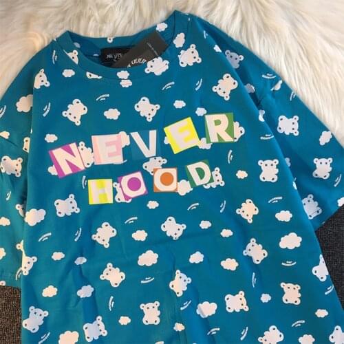 T-shirt Summer Short-Sleeved for Men Round Neck Printing Mens Fashion Loose Cotton All-match Style INS Students BF