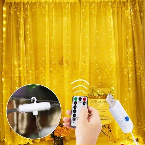 3*3M Curtain String Lights USB Window String Fairy Light with Hook Up Bluetooth Icicle Garland Christmas Holiday Lighting