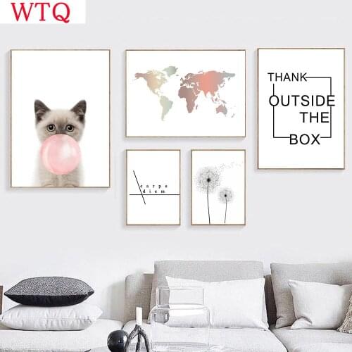 Pink Bubble Gum Posters And Prints Dandelion Canvas Painting World Map Poster Quotes Art Print Wall Pictures Bedroom Home Decor