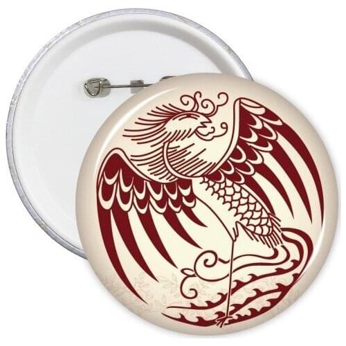 Chinese Phoenix Animal Portrait Round Pins Badge Button Clothing Decoration Gift 5pcs