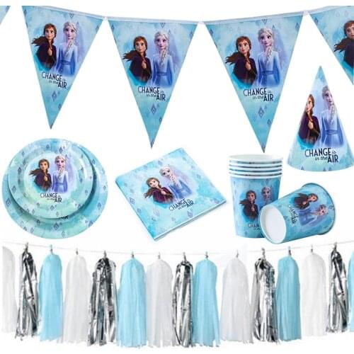 Frozen Anna Elsa Princess Birthday Party Decorations Baby Shower Disposable Tableware Party Decorations Cup Plate Supplies Set