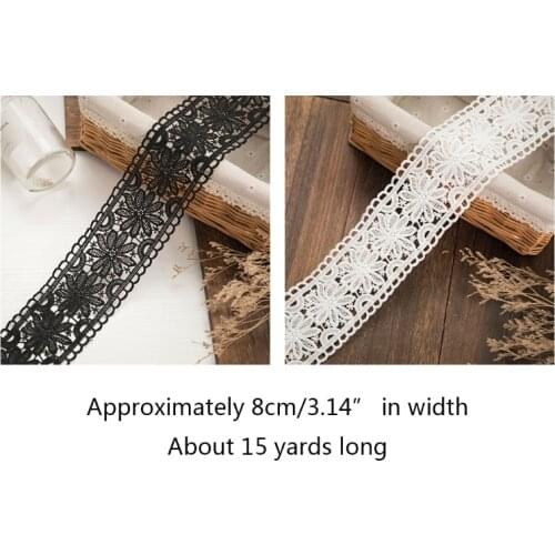Lace Trim Unilateral Wide Polyester&Cotton Water-soluble Embroidery Lace White/Black Hollow Clothing Curtain Lace