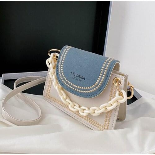 Summer Womens Small Bag 2021 New Fashion Color Contrast Small Square Bag Versatile Portable One Shoulder Messenger Bag White