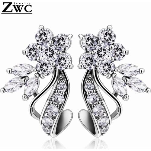 ZWC Fashion Charm Luxury Multicolor Crystal Stud Earring for Women Girl Party temperament Flower Zircon Earrings Jewelry Gift