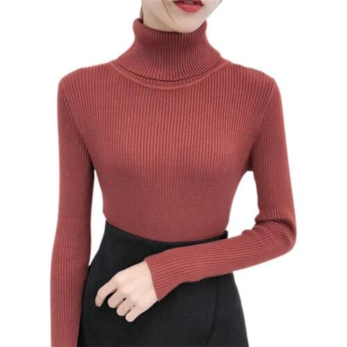 2021 Autumn Women Sweater Ribbing Turtleneck Solid Color High Stretchy Winter Women Tops Knitted Pullover Streetwear