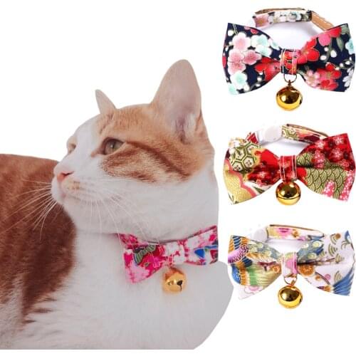 Bowtie Cat Collar with Bells Breakaway Colorful Kimono Style Adjustable Bow Tie Safety Kitten Collars for Pets Cats Kitty