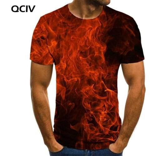 QCIV Brand Flame T-shirt Men Red Anime Clothes Abstract Tshirts Casual Graphics Tshirt Printed Short Sleeve T shirts Casual Tops
