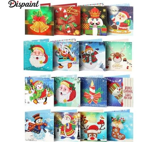 Dispaint Diamond Painting Greeting Cards Cartoon Christmas Birthday Postcards 5D DIY Kids Festival Embroidery Greet Cards Gift