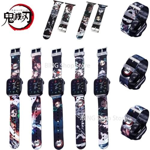 New Demon Slayer Apple Watch Strap Kamado Tanjirou Cartoon Animation Silicone for IWatch SE/6/5/4/3 44mm 40mm 38mm 42mm Strap
