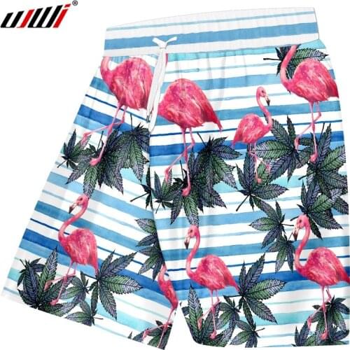 UJWI 3D Printed Animal Leaf crane Beach Shorts Mens Spandex Clothing New Arrivals Chinese Style Man Shorts