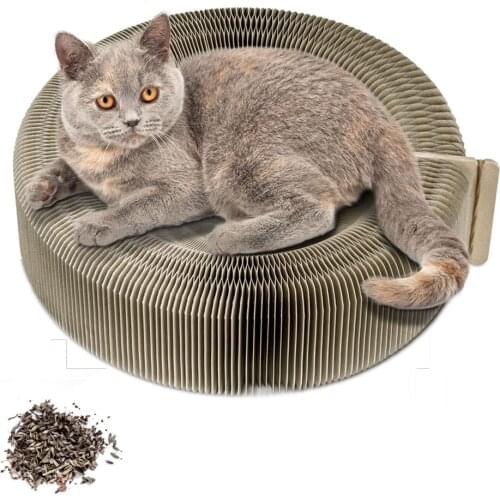 Folding Cat Scratcher Board with Catnip Corrugated Paper Playing Pad Kitten Lounge Bed Grind Claws Device Deformable Turbo Toy