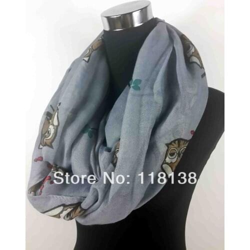 Owl on Tree Birds Print Infinity Scarf Snood Womens Party Event Accessories Gift for Her, Free Shipping
