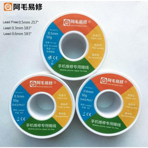 Amaoe Leaded/Lead-Free 50G 0.3MM 0.5MM 0.6MM Solder Wire Rosin Core Welding Iron Wire Reel Phone Repair Flux Solder Soldering