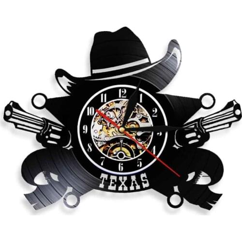 Texas Cowboy Wall Clock Vintage Vinyl Record Clock Retro Wall Art Decor 3D Wall Watch Handmade Gift For Cowboy Lover