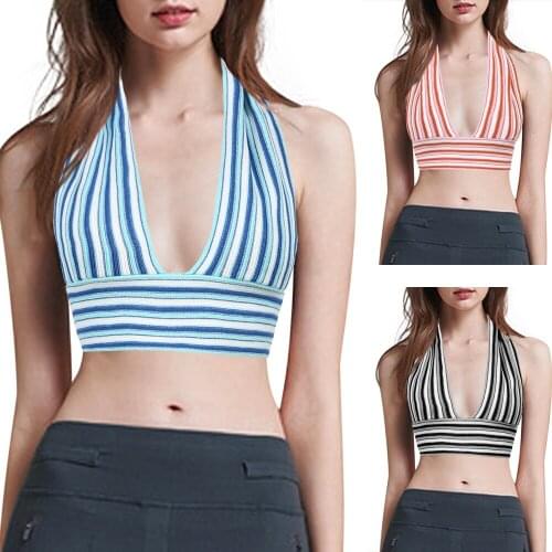 Women Sexy Deep V Neck Bandage Cami Tops Y2K Striped Print Sleeveless Crop Tops Casual Spring Summer Ladies Backless Tanks