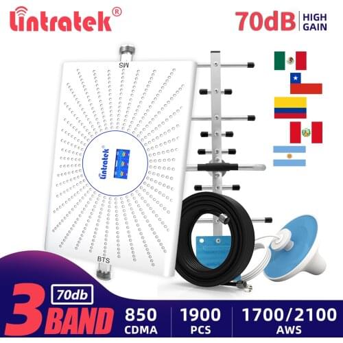 Lintratek 70db Mobile Cellular Signal Amplifier 2G 3G 4G Cellphone Booster B2 B4 B5 850 1700 1900 LTE Network Repeater Full Kit