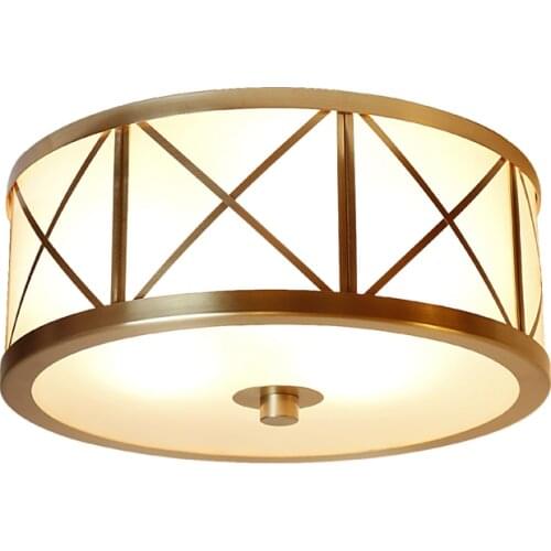 Europe Retro Copper Frosted Glass Foyer 5W Led Ceiling Light Lustre Electroplated Brass 3 Lights Bedroom Loft Led Ceiling Lamp