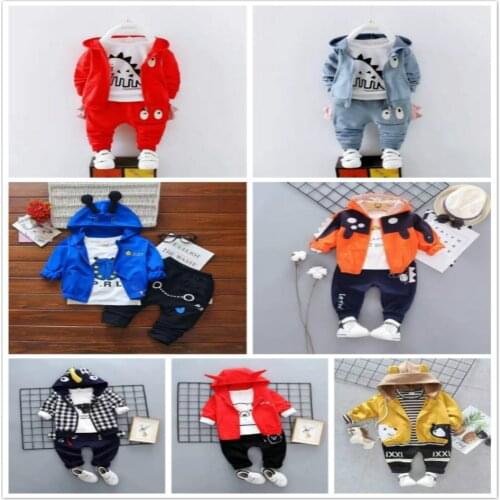 Spring Jacket Baby Girl Clothes Set Hoodie Coat+Tshirt Cotton + Pants Sets For Boys Cartoon Dinosaur Kids 3PCS Clothes Suit Fall