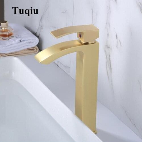 Vidric New Square Brush gold Bathroom Faucet Brass Basin Mixer Bathroom Sink Hot and Cold Tap Bathroom Sink Basin Mixer Tap