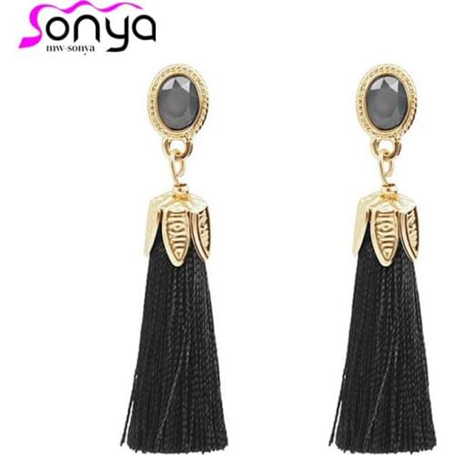Tassel Statement Drop Earrings Bohemian Fringed Thread Earrings Acrylic Stud Women Jewelry 4A4016