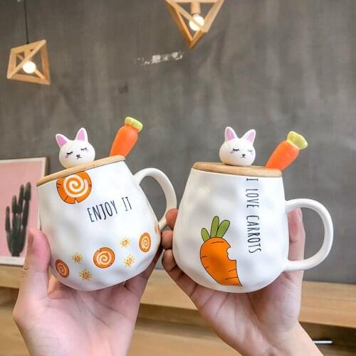 Explosions Cartoon Radish Rabbit Wooden Ceramic Cup Cute Radish Spoon Water Cup Mug for Male and Female Students Couples Cup