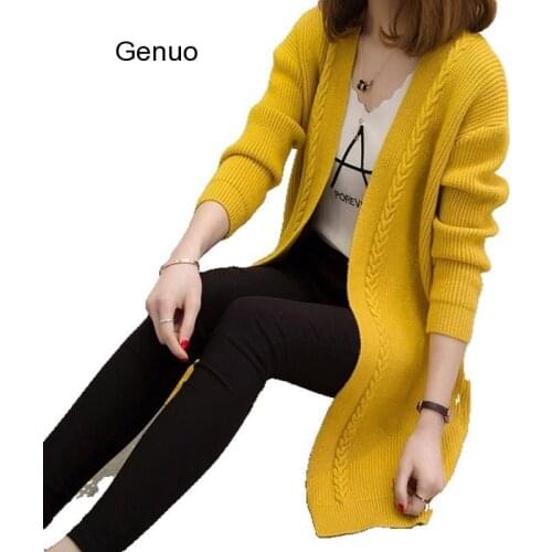 Long Cardigans Solid Casual Pockets Korean 2020 Autumn Sweaters Women All Match Outwear Fashion Sueter Mujer