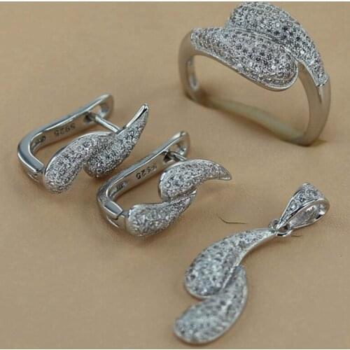 SHUNXUNZE Luxury jewelry sets women wedding set(ring/earring/pendant) dropshipping White Cubic Zirconia Rhodium Plated R3131set