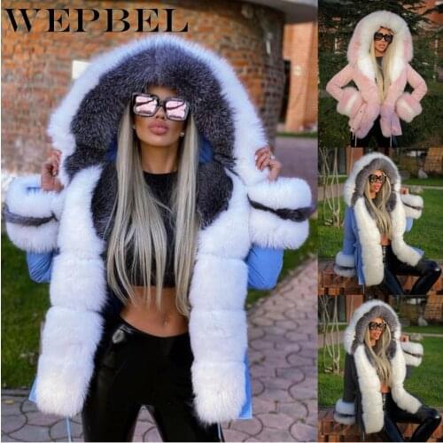 WEPBEL Women Winter Faux Fur Hooded Coat Ladies Warm Thicken Drawstring Zipper Jacket Outwear Overcoat