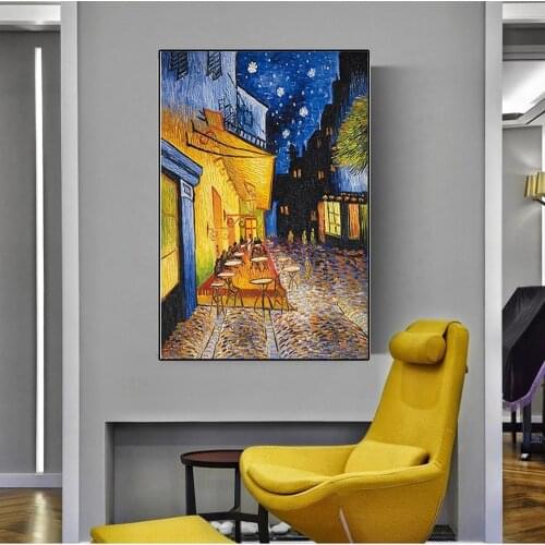 Famous Van Gogh Cafe Terrace At Night Oil Canvas Painting Reproductions Posters and Prints Wall Art Picture Home Decoration