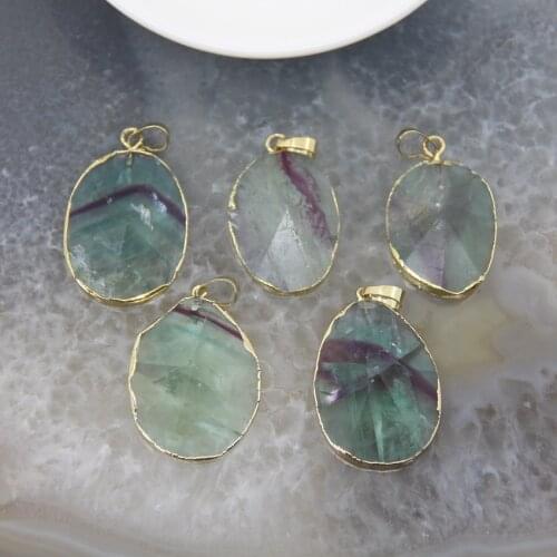 1pcs,Natural Fluorite Faceted Oval Pyramid Pendant,Raw Stones Green Quartz Crystal Charms For DIY Jewelry Necklace Crafts Making