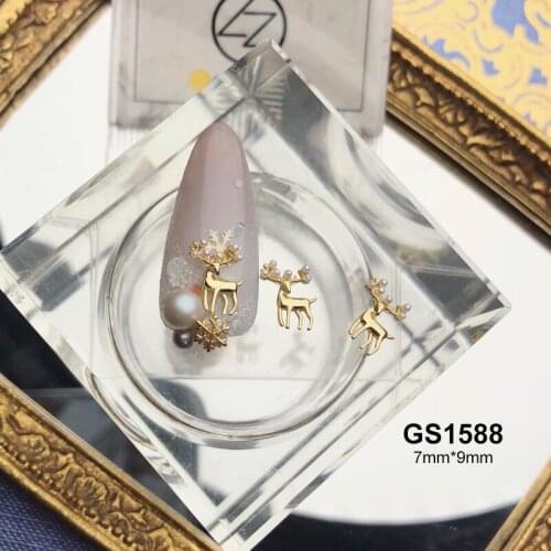 10pcs Christmas Elk Wapiti Deer Alloy Zircon Nail Art Crystals Jewelry Rhinestone Nails Accessories Supplies Decorations Charms