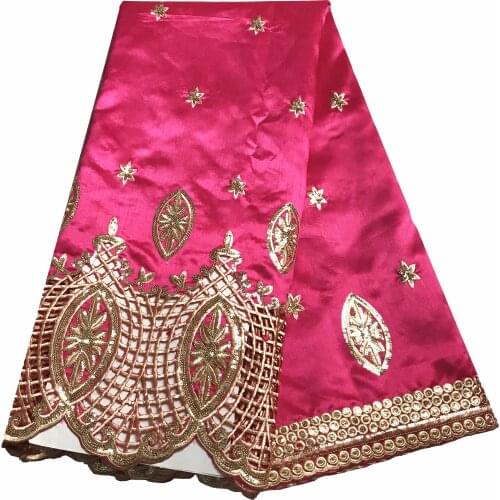 5 Yards High Quality Women Fushia Pink George Lace Fabric Embroidery Mesh Design Raw Silk Cotton Elegant Wedding Dress KRL-91823